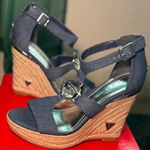 Denim wedged heel